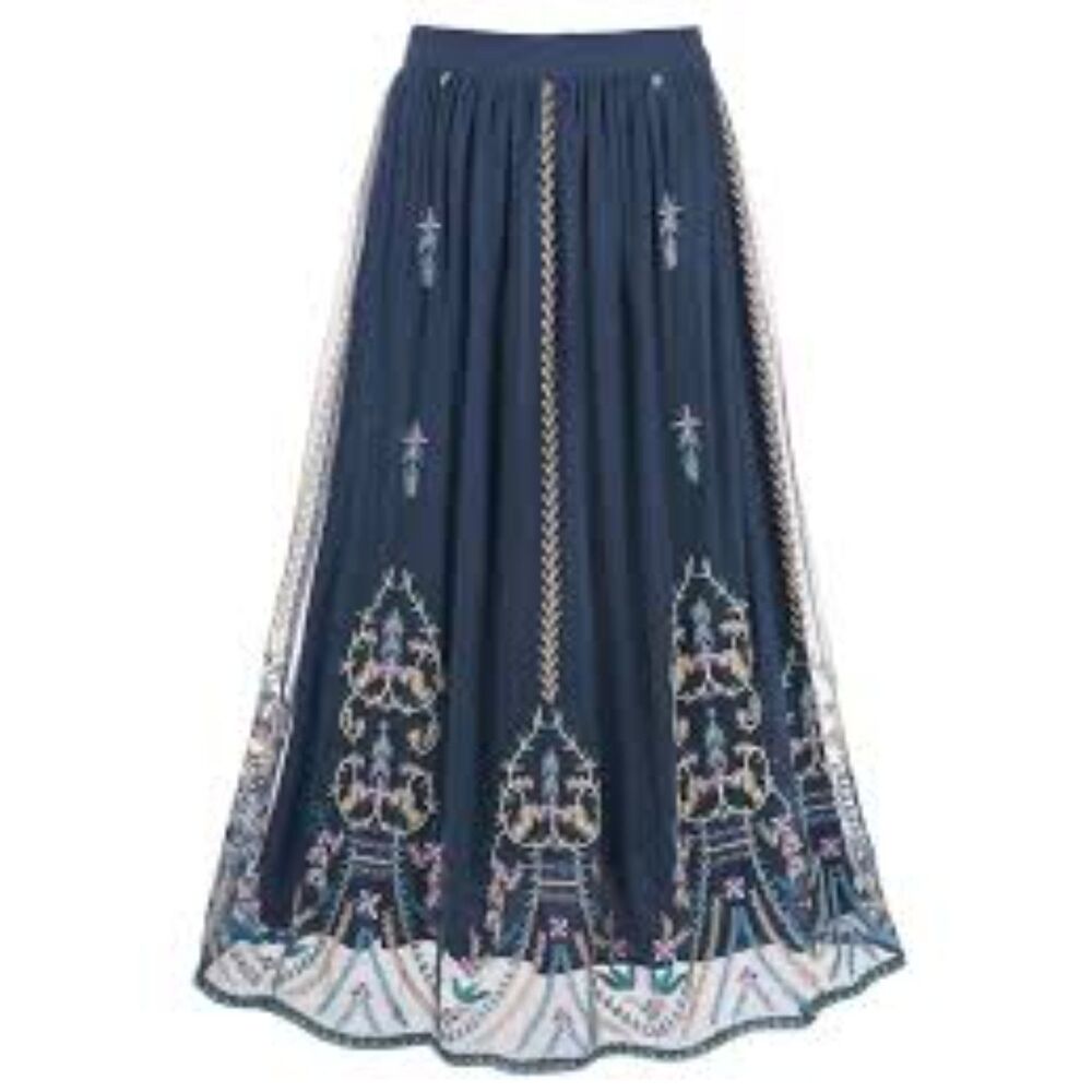 Boho Embroidered Mesh Maxi Skirt Cottagecore Festival Hippy Artsy NWT Size S/M - Picture 2 of 13